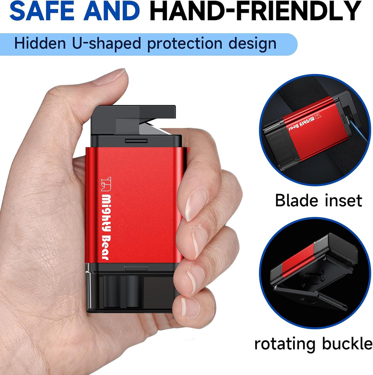 MightY Bear Window Breaker Seatbelt Cutter, 2-in-1 Car Emergency Tool, Underwater Glass Breaker for Traffic Accidents and Family Rescue - 2 Pack Red