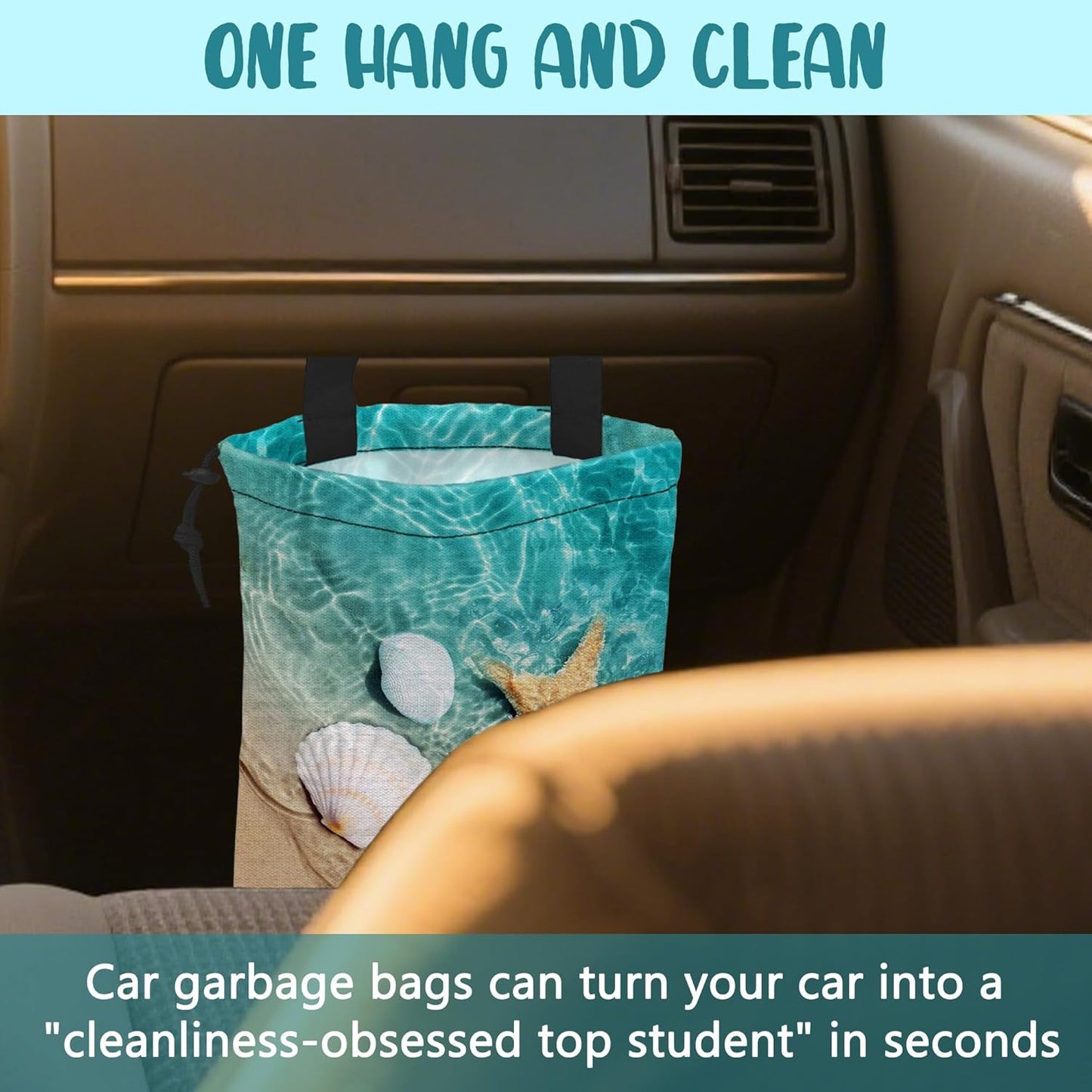 Car Garbage Bag Colorful Floral Spring Daisy Drawstring Car Trash Bag Hanging for Back Seat with Adjustable Buckle Canvas Vehicle Trash Can Easy-to-Install