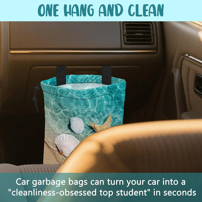 Car Garbage Bag Colorful Floral Spring Daisy Drawstring Car Trash Bag Hanging for Back Seat with Adjustable Buckle Canvas Vehicle Trash Can Easy-to-Install
