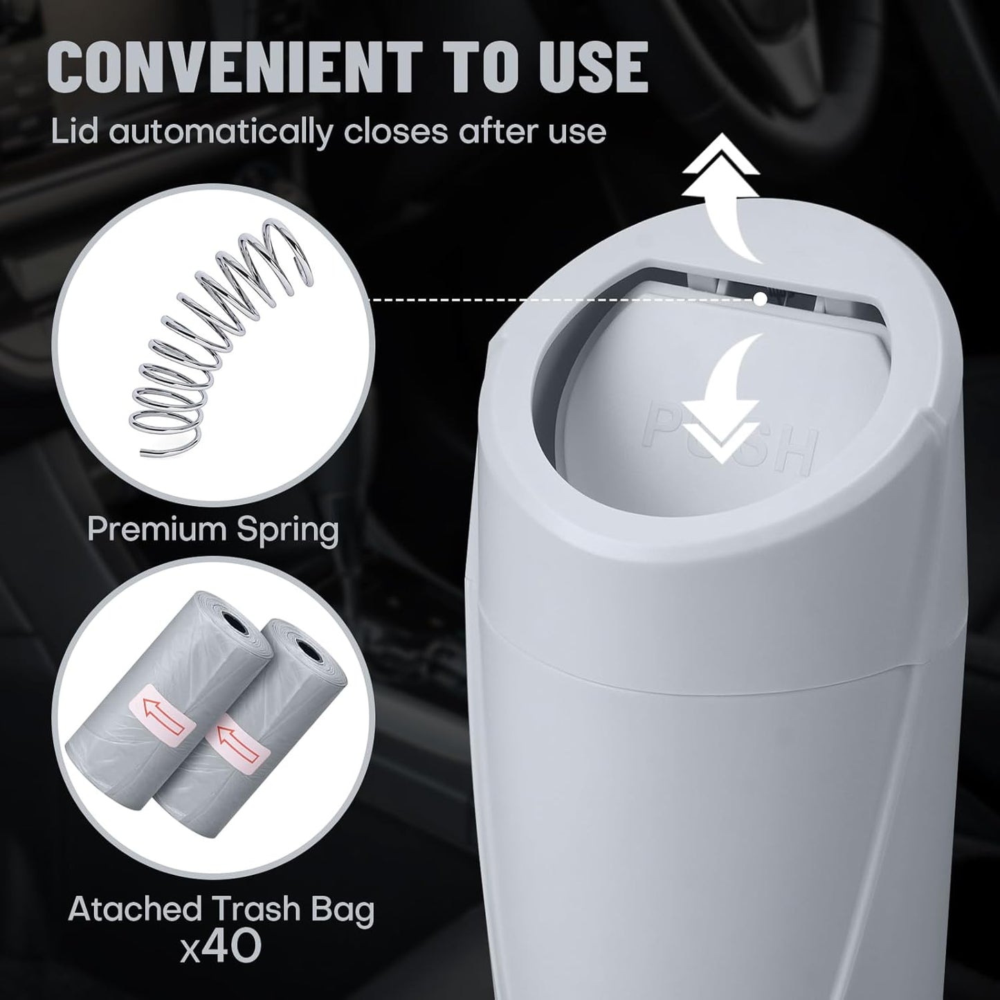 Car Trash Can Bin with Lid - Car Garbage Can Cup Holder - Pink Mini Leakproof Vehicle Garbage Bin with 20pcs Trash Bags - Automobile Organizers and Storage for Front Back Seat Accessories