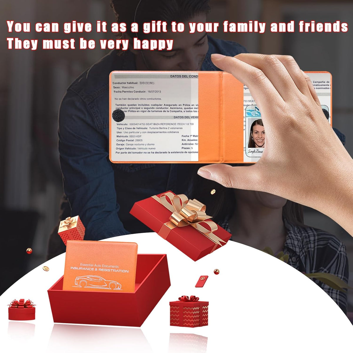 Ziciner Car Registration Insurance Holder, 2Pack Essential Auto Card Document Glove Box Organizer with Touch Fastener, Vehicle Interior Accessories Perfect for Most Car, Truck, SUV (Red/Small Car)