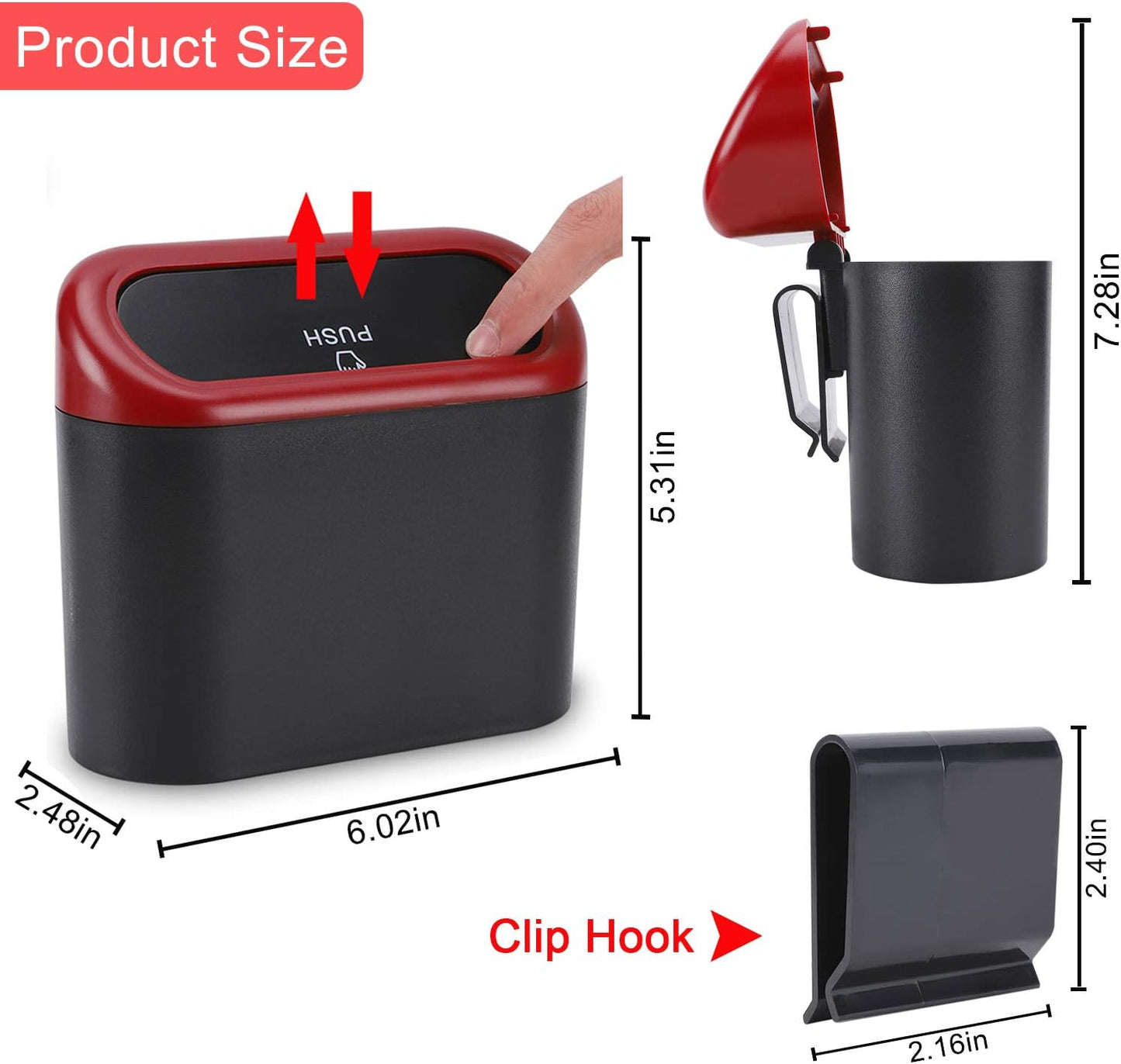 Accmor Car Trash Can with Lid, Mini Auto Dustbin Garbage Organizer Holder 2 Packs, Automotive Storage Container Bin with 60 Pcs Bags for Vehicle, Home, Office