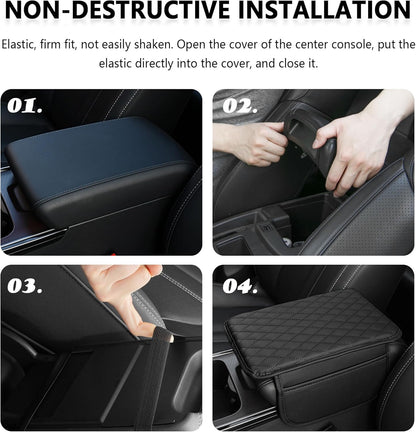 Stacool Upgraded Car Center Console Cover,Microfiber Leather Car Armrest Cover Cushion with 2 Storage Bags,Universal Car Armrest Storage Box (Black)