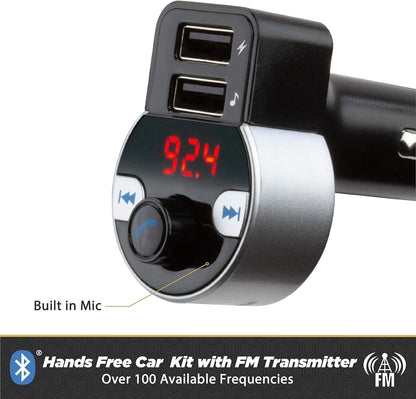 Scosche BTFM8 Bluetooth FM Transmitter Car, Dual 12W USB-C and USB-A Charging Ports, Fast Type-C Car Charger, Wireless Radio Bluetooth Adapter, Hands-Free Car Kit for Calls, Siri and Google Assistant