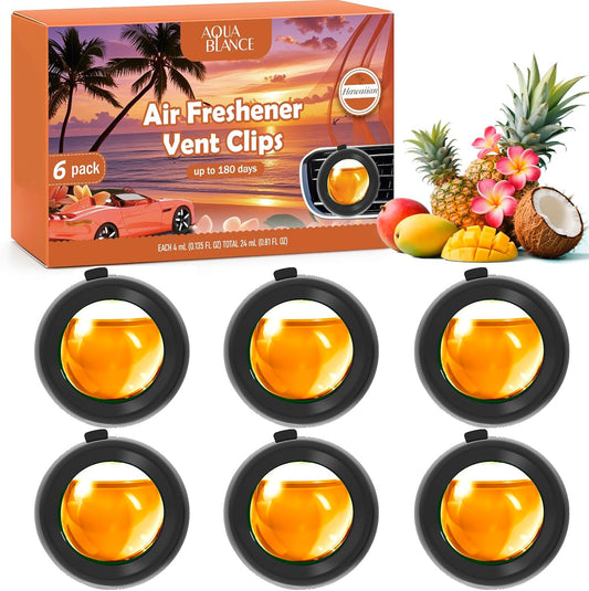 Car Air Freshener Vent Clips, Ocean Scent, 6 Pack, Long Lasting Scent Up to 180 Days, Car Fresheners