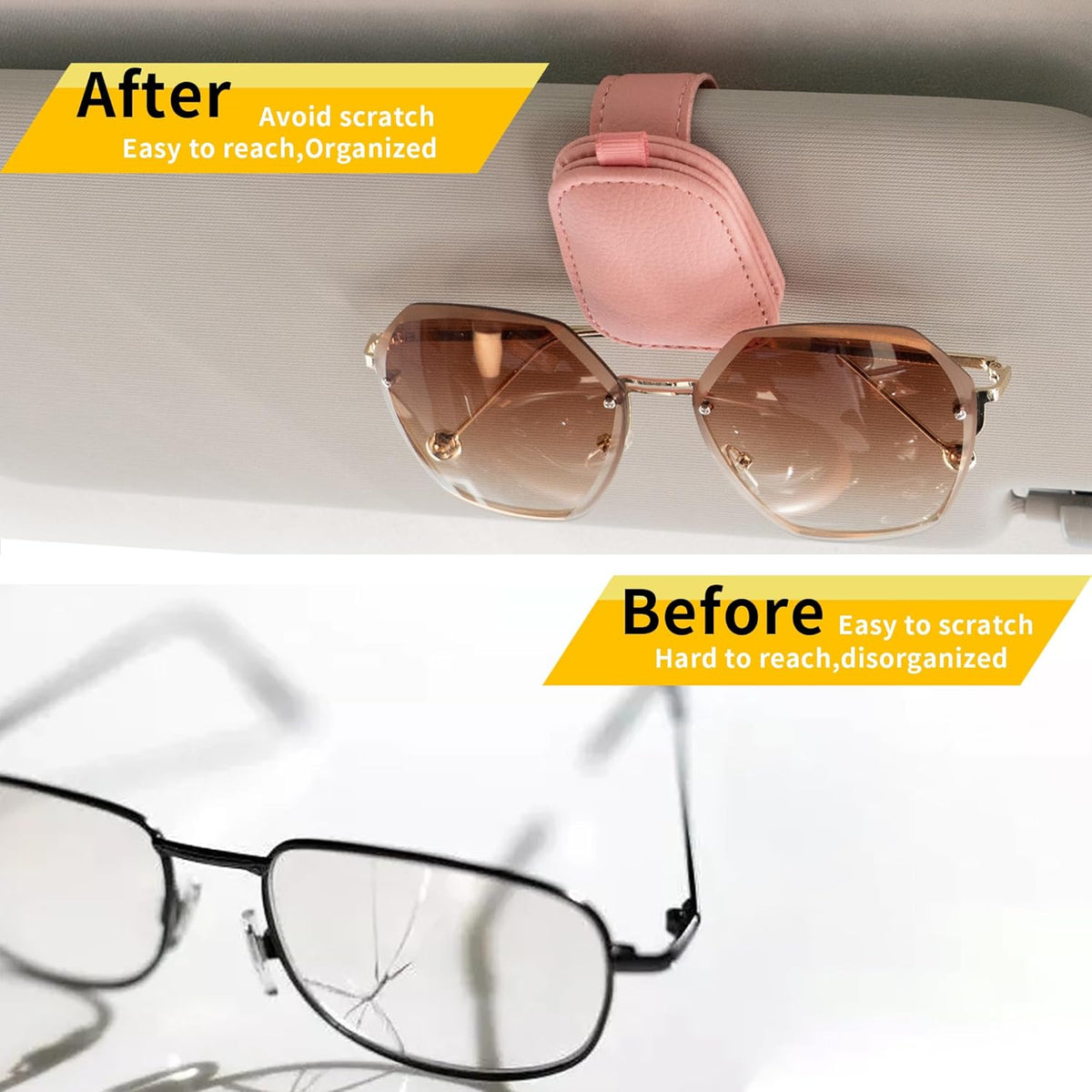 Yuoyar Magnetic Leather Sunglasses Holder for Car, 2 Packs (Black) | Magnetic Car Visor Accessories