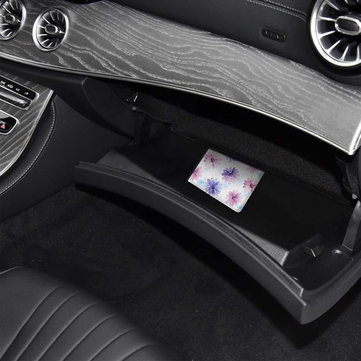 LumiMokki Car Registration and Insurance Holder, Leather Registration and Insurance Card Holder, Vehicle Glove Box Organizer - For Documents, Cards, License (Black)
