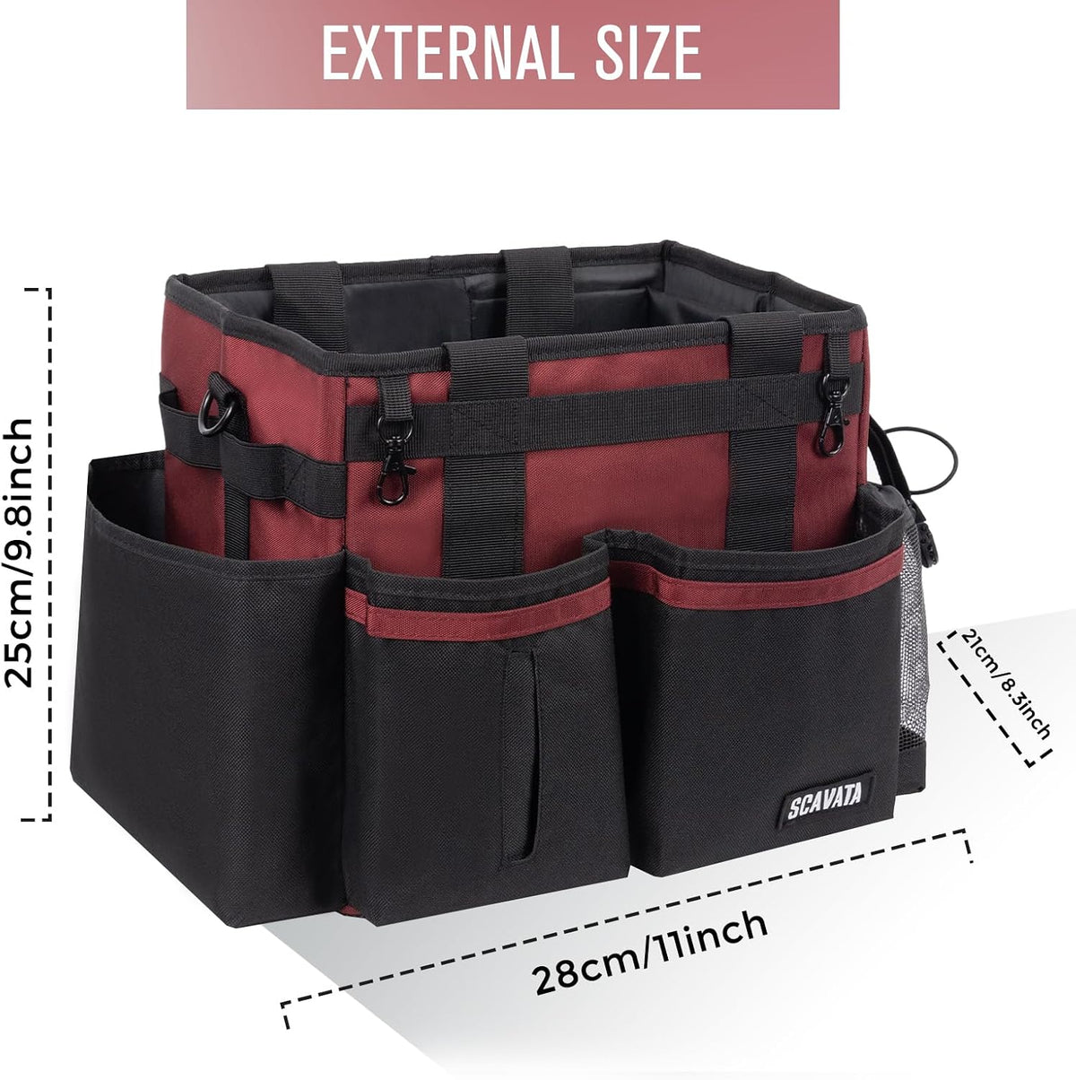 SCAVATA Compact Wearable Cleaning Caddy, Small Supplies Organizer with Handle & Shoulder Straps for Housekeepers, Under Sink & Car Cleaning Tool Organizer Bag (Black)