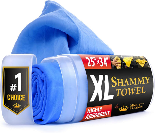 Premium XL Shammy Towel for Car - 2pk (34”x25”) - Super Absorbent Chamois Cloth - Spots & Scratch-Free - Reusable Car Drying Towels