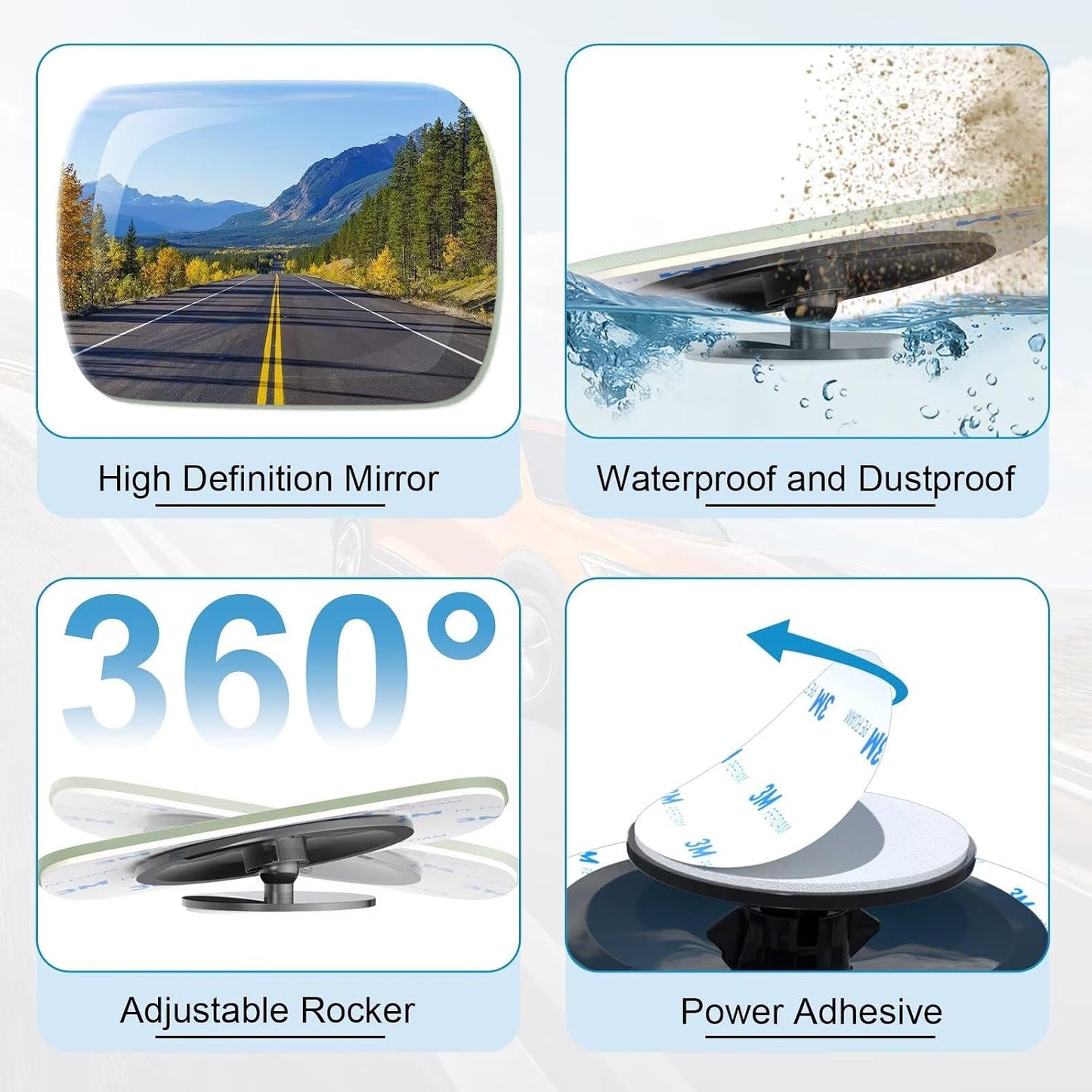 BFXM Blind Spot Mirrors 2 Pack, Car Accessories Frameless Side Mirror Blindspot Convex HD Glass, Side View Mirror Blindspot with Wide Angle Adjustable Stick for Car SUV and Trucks