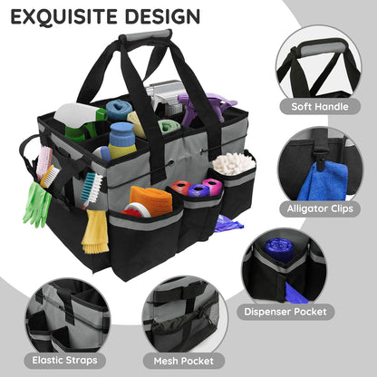 ZKOO Cleaning Bag Cleaning Caddy Organizer, Wearable Cleaning Caddy with Waist & Handles for Cleaning Tool Organizers, Extra-Large Cleaning Caddy Bag Adjustable Compartments for Housekeeping,Gardening