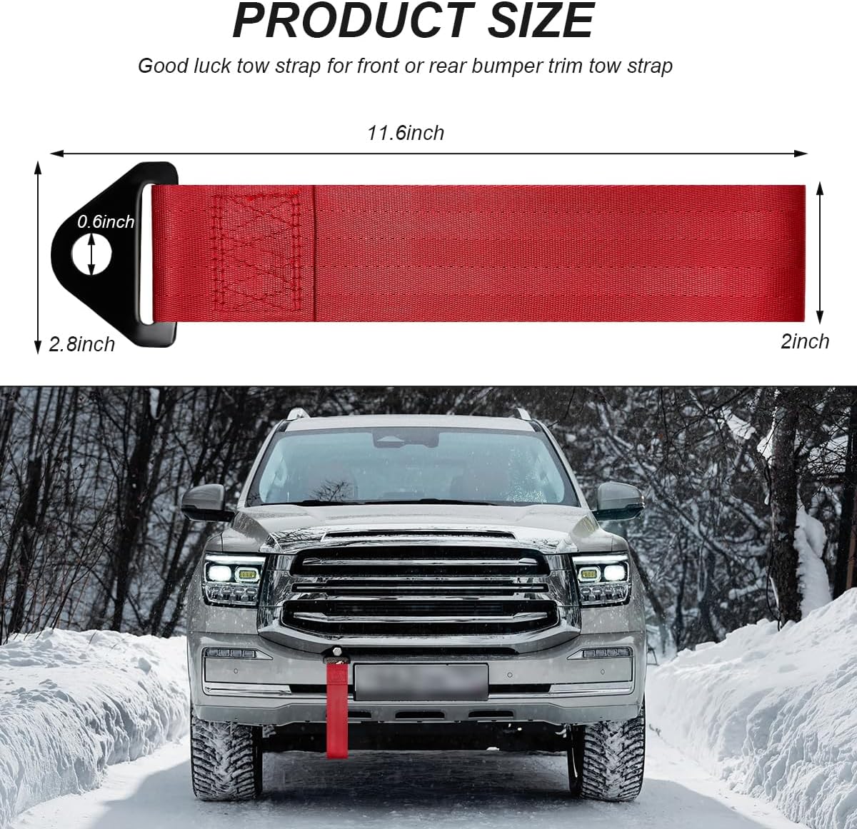 Racing Tow Strap, Stylish JDM Car Bumper Tow Strap Trailer Hook Belt for Decoration, Heavy Duty Nylon Traction Rope Universal Fit for Front or Rear Front Bumper (Black)