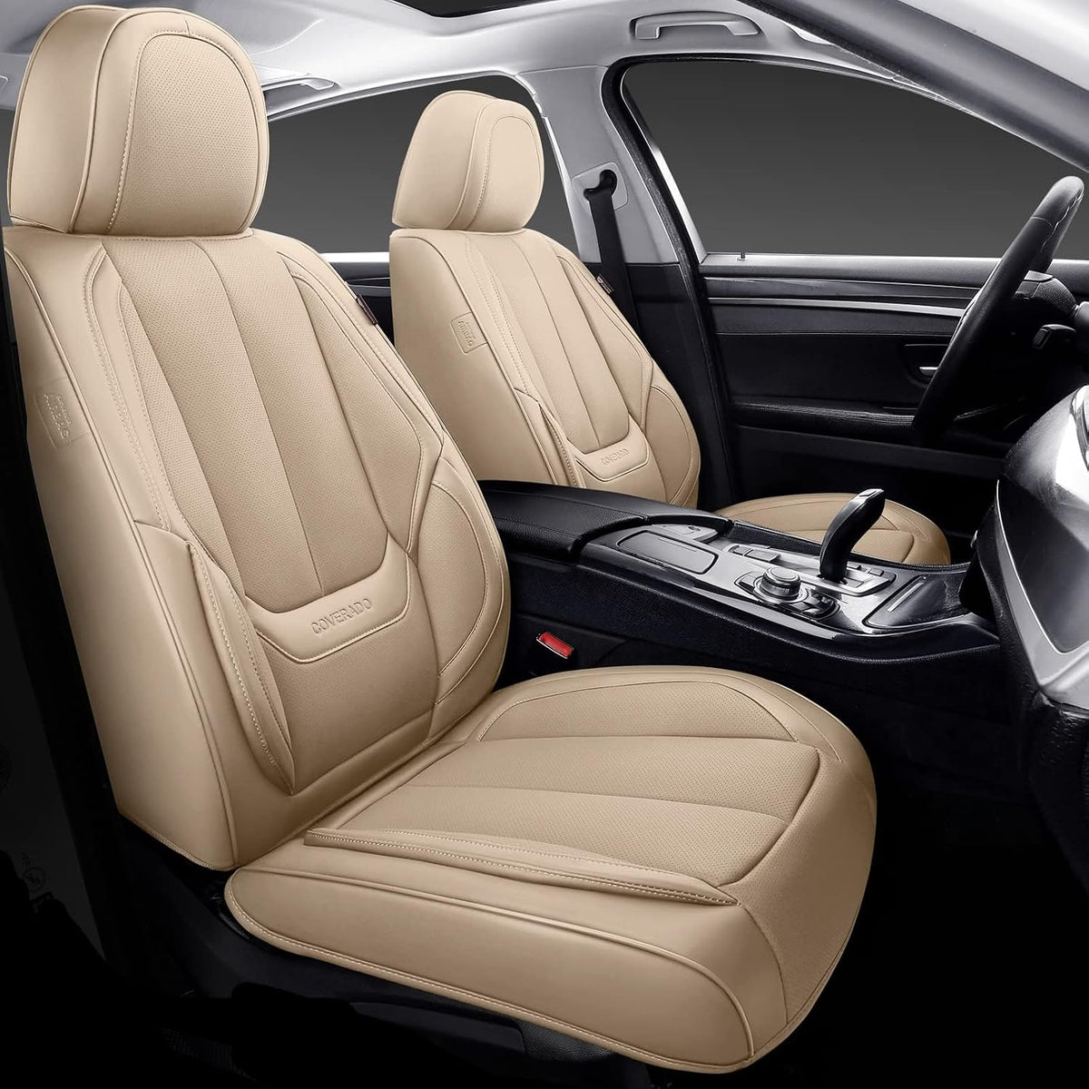 Coverado Seat Covers Full Set, Black Seat Covers for Cars 5 Seats, Car Seat Protector, Waterproof Nappa Leather Car Seat Cushion, Front and Rear Car Seat Cover Fit for Most Sedans SUV Pick-up Truck - Colors A