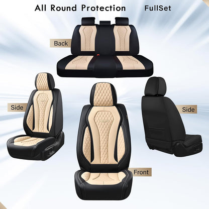 Coverado Seat Covers, Car Seat Covers Full Set, Black Car Seat Cover, Car Seat Covers Front Seats Back Seat Cover, Waterproof Car Seat Cushion, Leather Seat Covers Seat Protector Fit for Most Cars