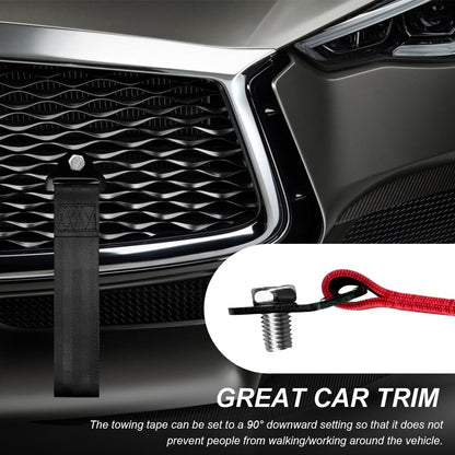 Racing Tow Strap, Stylish JDM Car Bumper Tow Strap Trailer Hook Belt for Decoration, Heavy Duty Nylon Traction Rope Universal Fit for Front or Rear Front Bumper (Black)