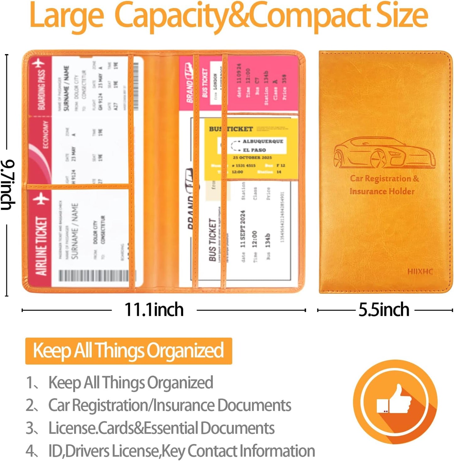 Car Registration and Insurance Card Holder - Leather Vehicle Glove Box Automobile Documents Paperwork Wallet Case Organizer for ID, Driver's License, Key, Cards - Car Accessories for Women&Men