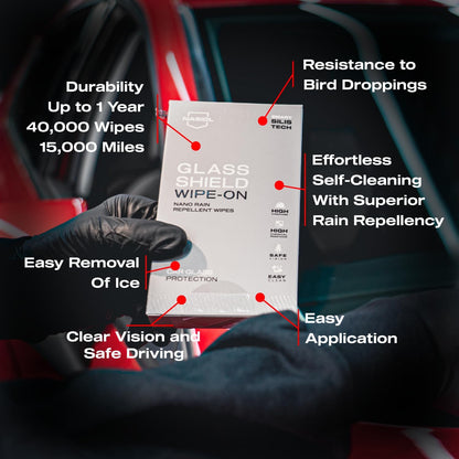 Nasiol GlasShield Wipe-On Nano Rain Repellent Wipe Kit, Ceramic Coating for Windshield, Quick & Easy Application, Easy to Clean, Car Rain-Repellant, Durable Lasts for 15,000 Miles