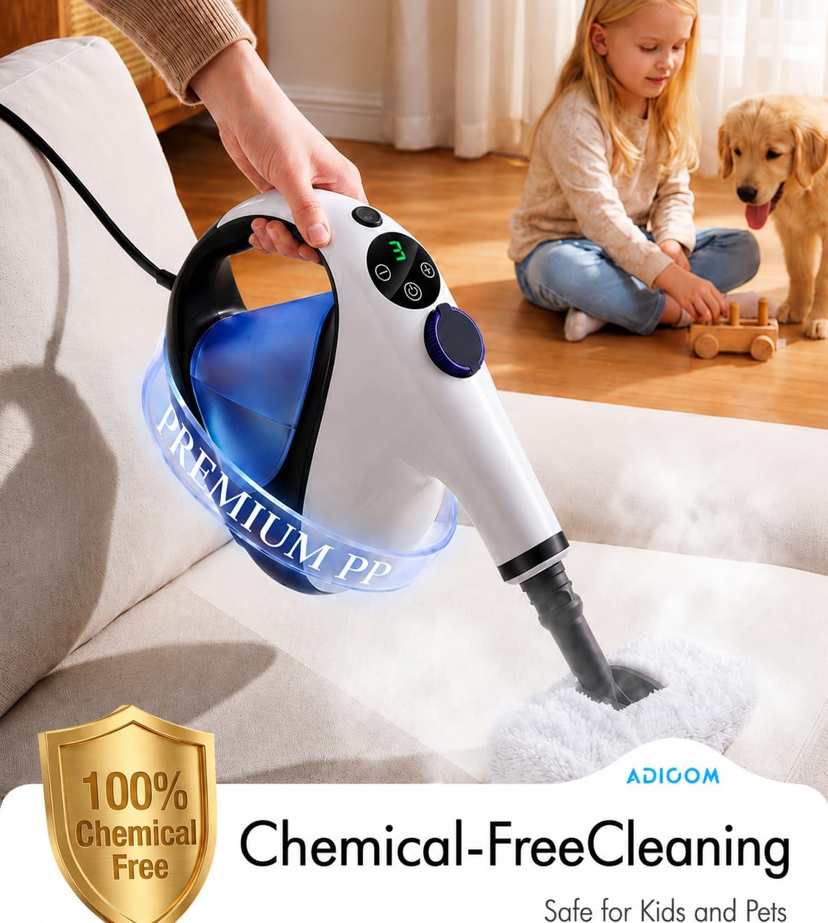Handheld Steam Cleaner for Home 3s Instant Heat-Up No Need to Wait, Upgrade 2 LB Light Weight Easy Refill Portable Steamer Cleaner for Furniture Couch Grout Walls Kitchenware (White)