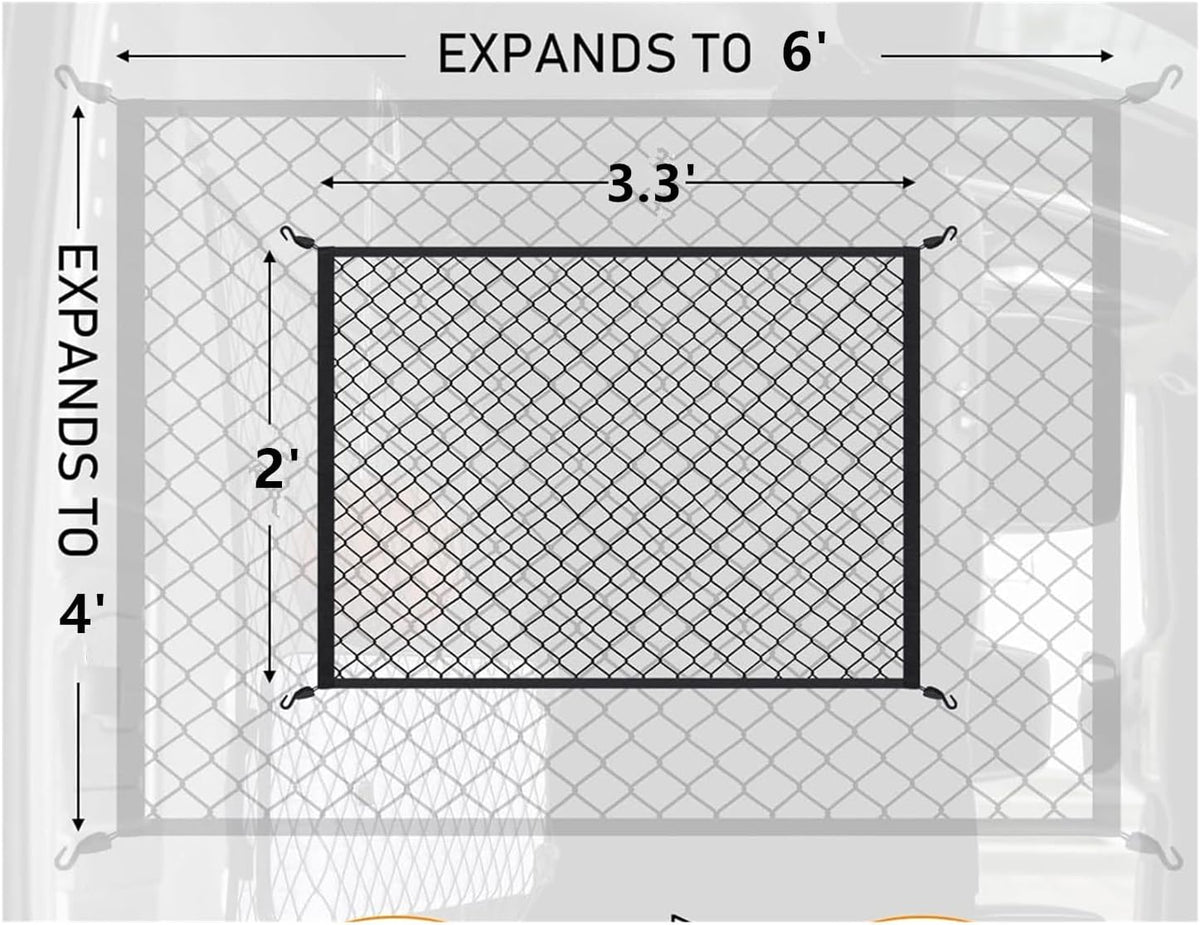 Cargo Net for SUV with Hooks, Adjustable Highly Elastic Storage Organizer Net for Car, Pickup Trucks,Mesh Organizer 2.6'x2' Stretches to 5'x4',Road Trip Essentials Black
