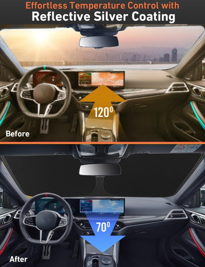 EcoNour Car Windshield Sun Shade | 2025 Upgraded Innovative No-Light-Pass Technology for Maximum Coverage | Foldable Sun Shade Keeps Your Vehicle Cool | Must-Have Car Accessories | Small (59" x 29") - Colors D