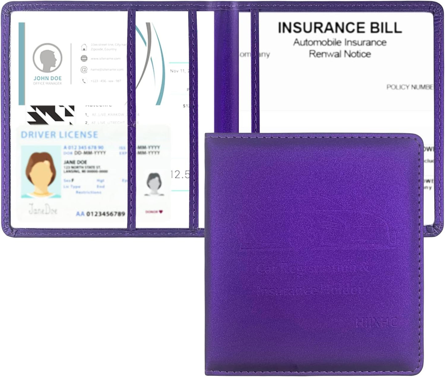 Car Registration and Insurance Card Holder - Leather Vehicle Glove Box Automobile Documents Paperwork Wallet Case Organizer for ID, Driver's License, Key, Cards - Car Accessories for Women&Men