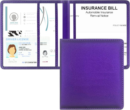 Car Registration and Insurance Card Holder - Leather Vehicle Glove Box Automobile Documents Paperwork Wallet Case Organizer for ID, Driver's License, Key, Cards - Car Accessories for Women&Men