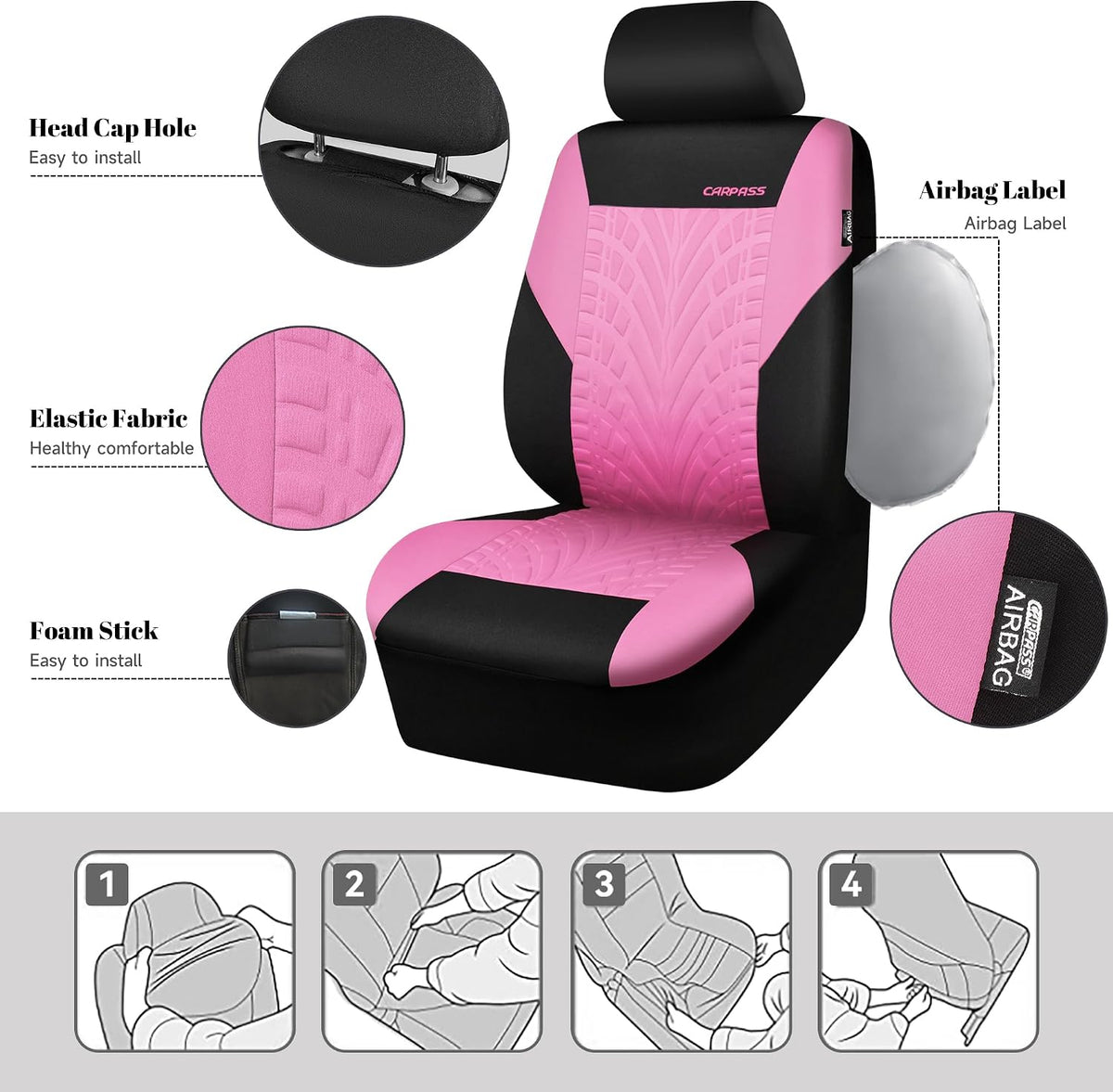CAR PASS Car Seat Covers Full Sets, Front & Split Rear Bench for Car, 3D Tyre Embossed Automotive Interior Covers, Airbag Compatible, Quick Setup Universal Fit Seat Covers for Car, SUV(Charcoal)