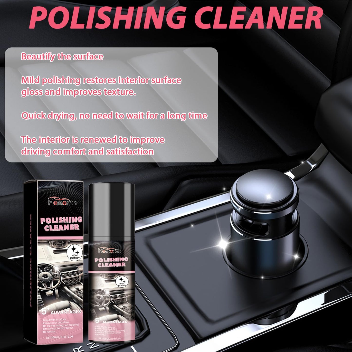 2PCS Polishing Cleaner, Car Interior Cleaner Spray, Total Vehicle Interior Detailer Spray Rejuvenation, 100ml Multi-Purpose Cleaner