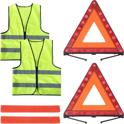 Warning Triangles Safety Triangle Emergency Kit Foldable Reflective Triangles with Base Roadside Triangle Kit with Reflective Warning Vest