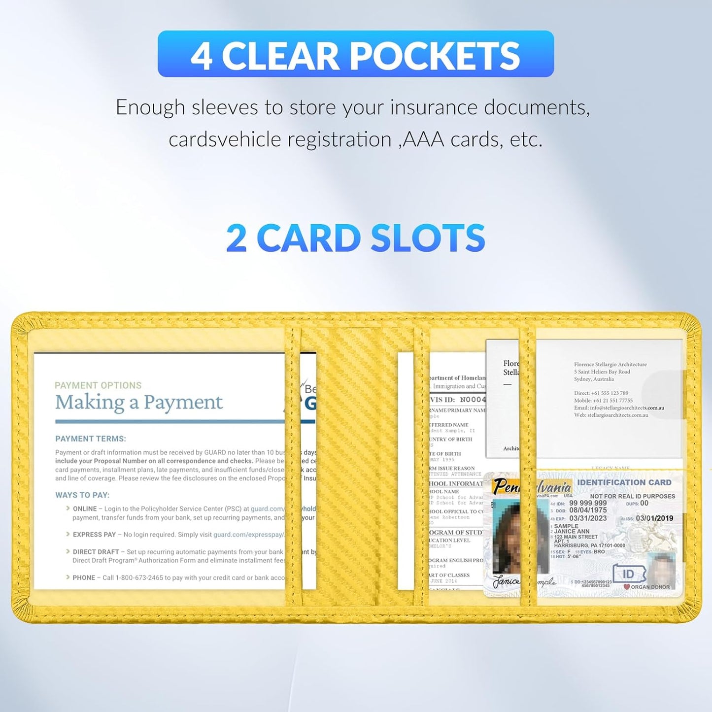Car Registration and Insurance Card Holder，Vehicle Glove Box Car Organizer，Accessories Case for Storing Driving Licences, Cards, Documents