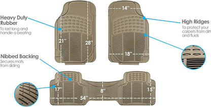FH Group Automotive Floor Mats Solid ClimaProof for all weather protection Universal Fit Trimmable Heavy Duty fits most Cars, SUVs, and Trucks, 3pc Full Set Black