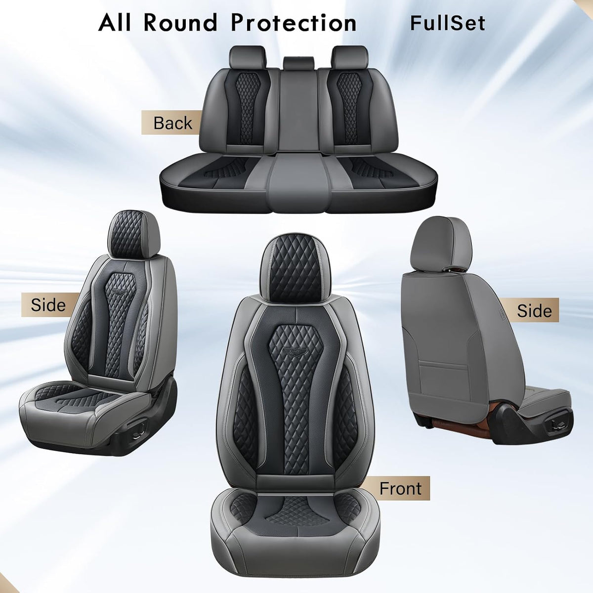 Coverado Seat Covers, Car Seat Covers Full Set, Black Car Seat Cover, Car Seat Covers Front Seats Back Seat Cover, Waterproof Car Seat Cushion, Leather Seat Covers Seat Protector Fit for Most Cars