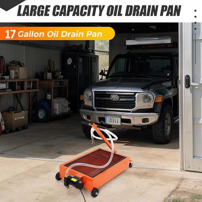 20 Gallon Manual Oil Drain Pan,Low Profile Oil Drain Pan with 110V Electric Pump,76L Oil Change Pan with 8.2ft Hose & Folding Handle, Rolling Oil Drain Cart for Car, SUV, Trucks Oil Draining
