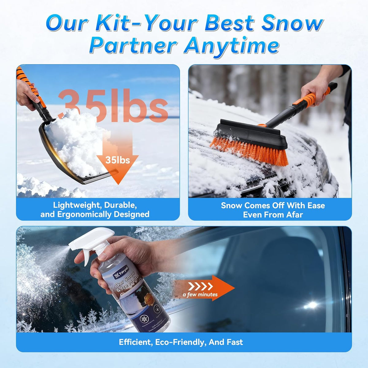 6 in 1 Snow Shovel & Snow Brush with Windshield De-Icer & Ice Scraper for Cars, Trucks, SUVs,40" Extendable & Bendable Thicken Aluminum Tube for Easy Roof Cleaning,180° Pivoting Head & EVA Grip