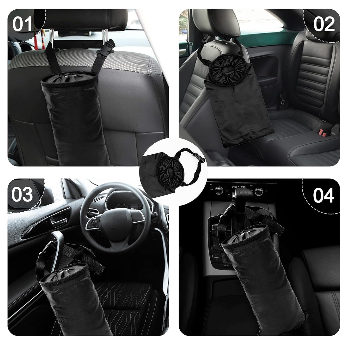 2 Pcs Car Trash Bag Car Trash Can Hanging Back Seat Car, Car Garbage Bag with Storage Pockets, Washable Eco-Friendly Car Garbage Can for Outdoor Traveling & Home Use (Black)