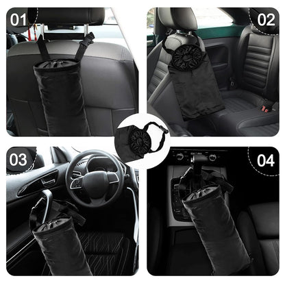 2 Pcs Car Trash Bag Car Trash Can Hanging Back Seat Car, Car Garbage Bag with Storage Pockets, Washable Eco-Friendly Car Garbage Can for Outdoor Traveling & Home Use (Black)