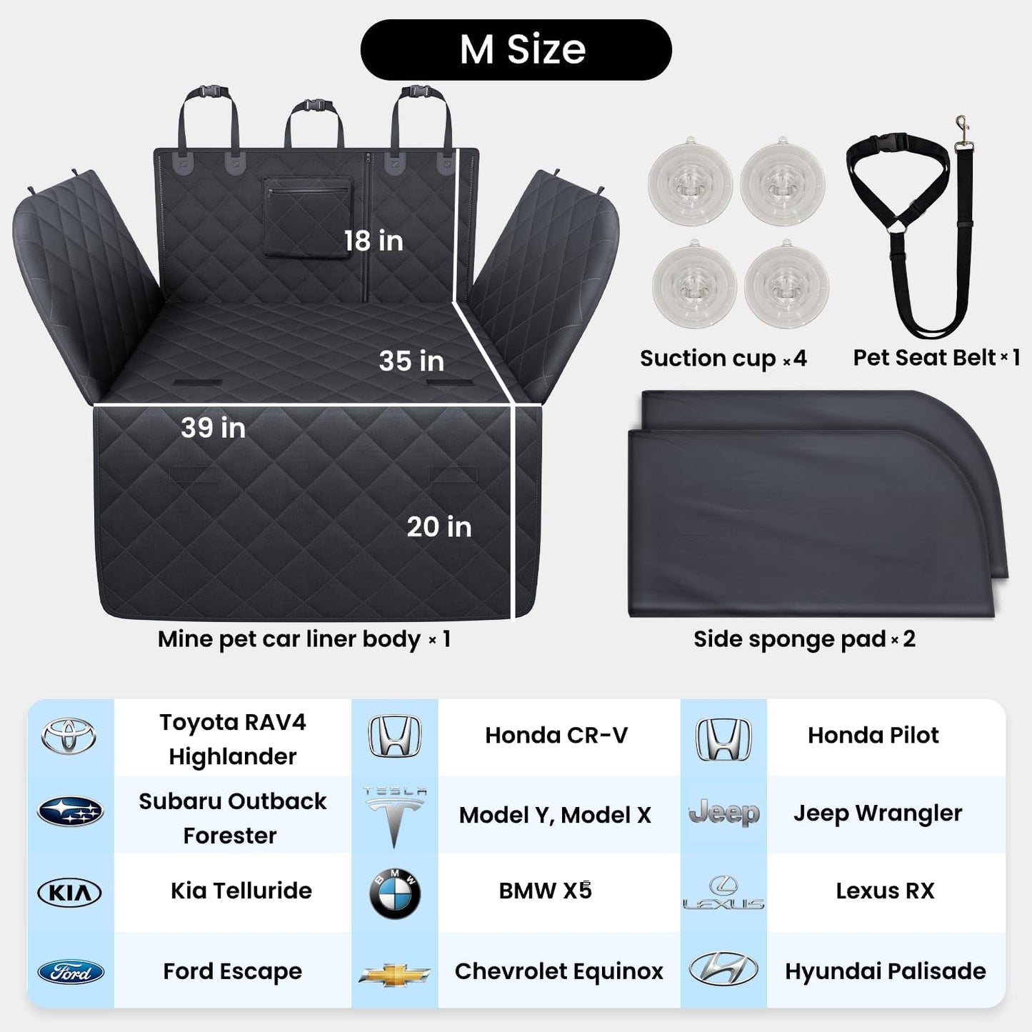 REEVAA SUV Cargo Liner for Dogs, Full Coverage Non-Slip Cargo Cover with Cushioned Sides to Protect Your Dog, Waterproof & Durable, Machine Washable Trunk Protector Mat (M, Black)