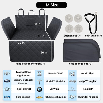 REEVAA SUV Cargo Liner for Dogs, Full Coverage Non-Slip Cargo Cover with Cushioned Sides to Protect Your Dog, Waterproof & Durable, Machine Washable Trunk Protector Mat (M, Black)