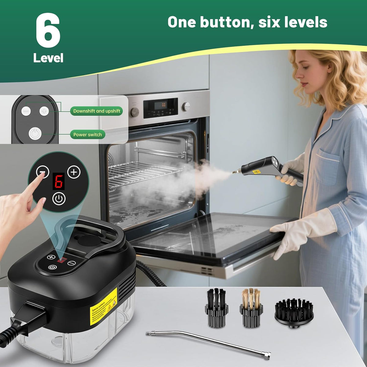 2500W Handheld Steam Cleaner, 15s Fast Heat-Up High Temp Pressurized Steamer, 1.2L Large Tank, Portable Steam Cleaning Machine for Home, Kitchen, Bathroom, Car, Grout & Furniture (Black)