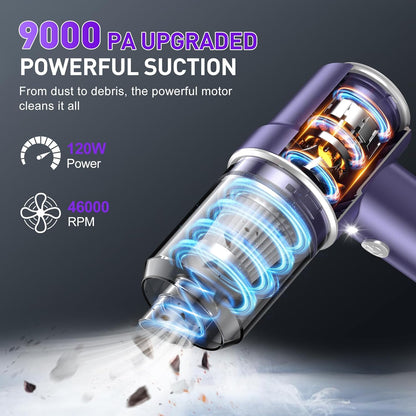 KMM Handheld Car Vacuum Cleaner, 9000Pa Vacuum Cleaner and Air Duster, 120W High Power Hand Held Vacuum with LED Light and Multi-Nozzles for Car, Home, Office, Pet