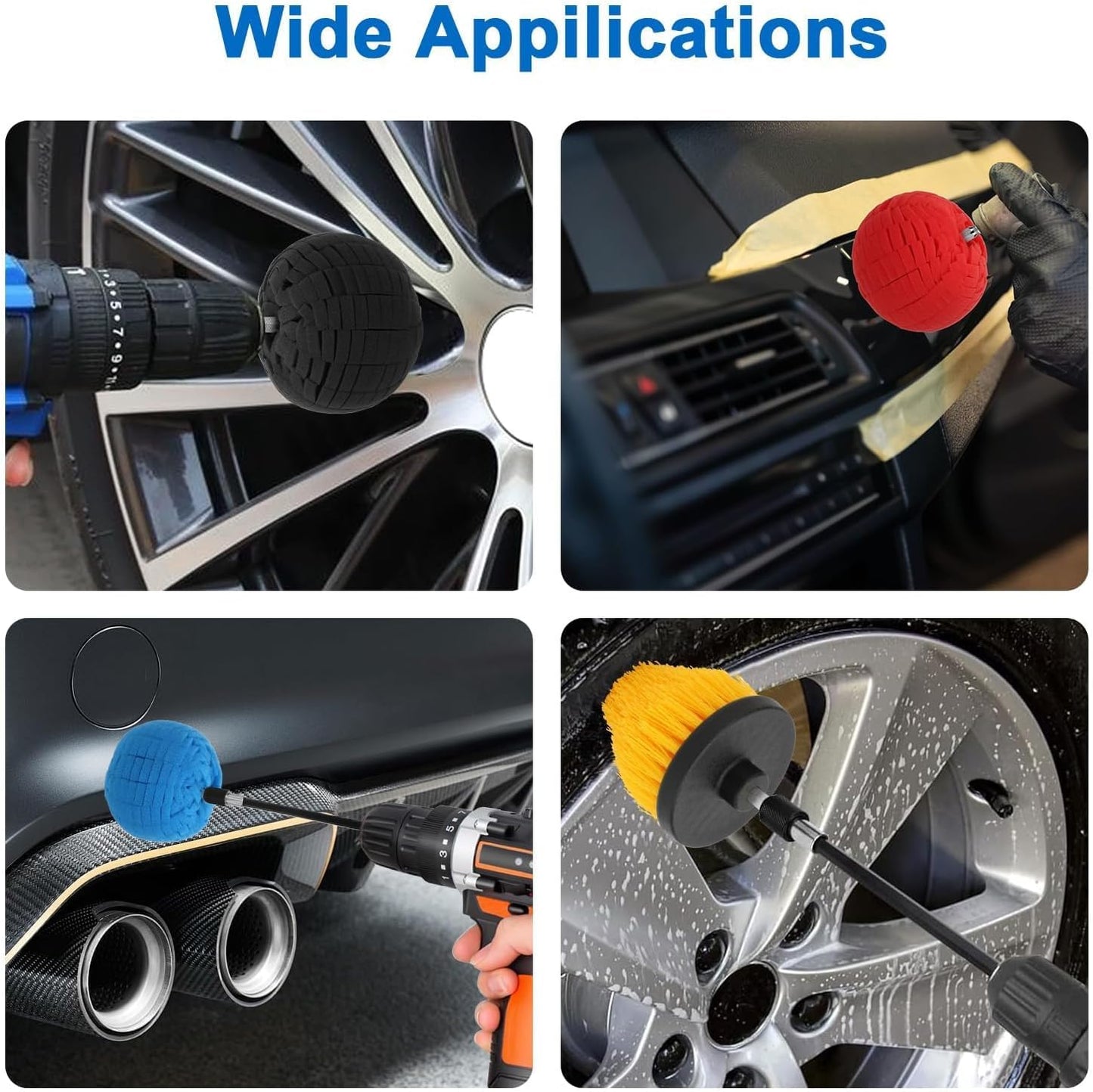 Linkstyle 5PCS Drill Polishing Ball Set, Car Wheel Polisher Sponge Pad Kit with Long Extension Pole & Cleaning Brush, Buffing Ball for 1/4" Hex Drill, Car Rim and Metal Surface Polishing Tool