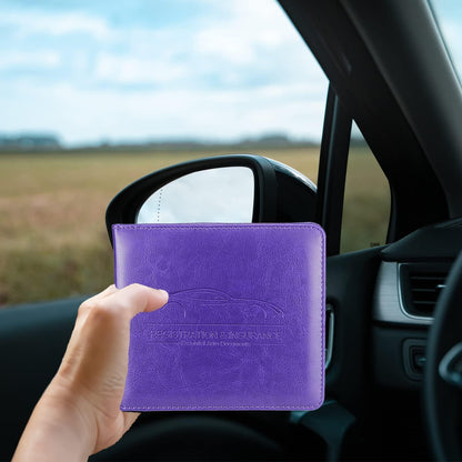 Car Registration and Insurance Holder, Premium Pu Leather Vehicle Glove Box Organizer - for Driver License, Cards & Essential Documents (L-Orange)