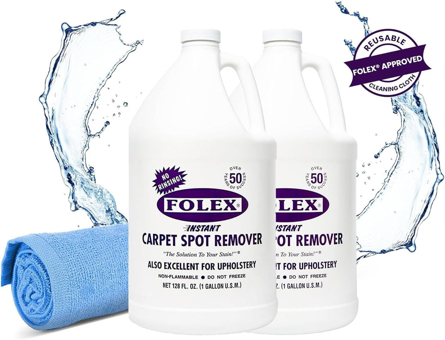 FOLEX Instant Carpet Spot Remover 128 oz - Powerful Stain Remover for Carpets, Upholstery & Rugs - Eliminates Pet Stains, Grease, Red Wine, Food, Makeup & More - With Reusable Cleaning Cloth - 1 Pack