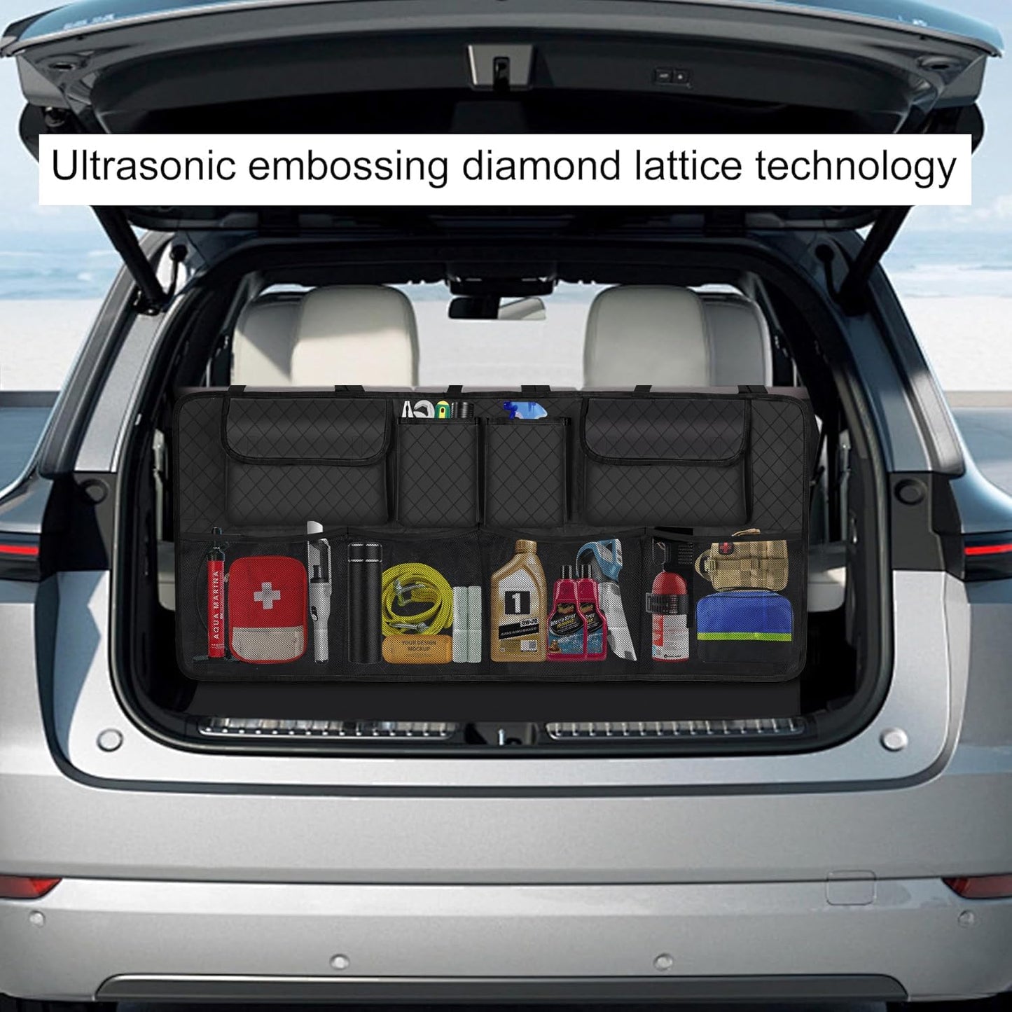 Car Trunk Organizer and Storage, Large Capacity Backseat Hanging Storage Accessories, Backseat Car Organizer for SUV/MPV/Truck (Black)