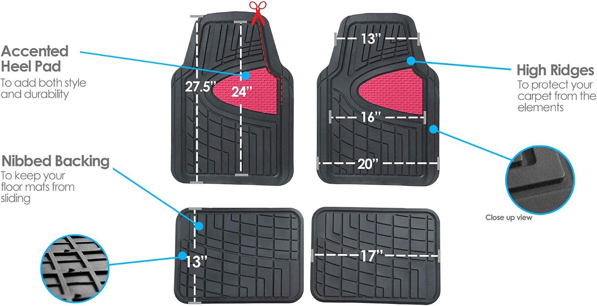 FH Group Automotive Floor Mats - Heavy-Duty Rubber Floor Mats for Cars, Universal Fit Full Set, Climaproof & Trimmable Floor Mats for Most Sedan, SUV, Truck, Black
