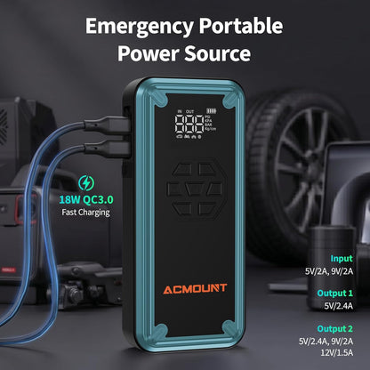 W160 Jump Starter with Air Compressor, 5000A Portable Car Jump Starter 150PSI Tire Inflator/Air Pump, 12V Battery(Up to 9L Gas/8L Diesel Engine) Jump Pack Car Emergency Kit Idea Gift for Man (Silver)