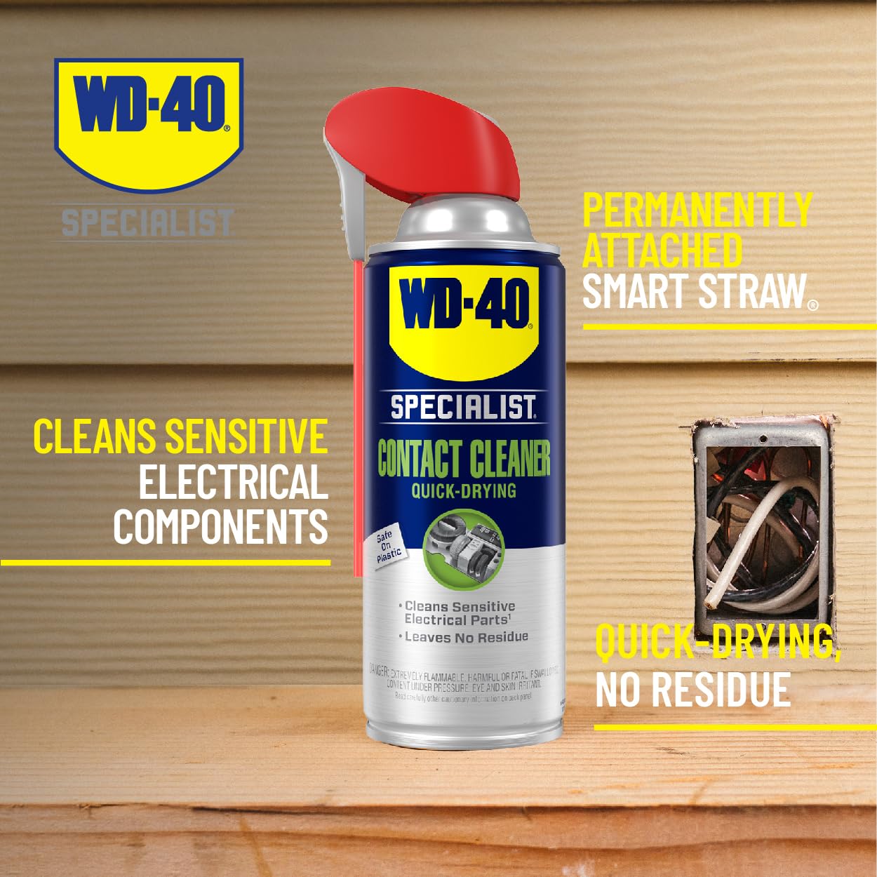 WD-40 Specialist® Contact Cleaner for Metal, Plastic, Rubber, Electrical Contacts, Battery Terminals, Switches, Fast-Drying Cleaner for Terminals & Motors, Auto, Bigger Can, 13.3 OZ [6-Pack]