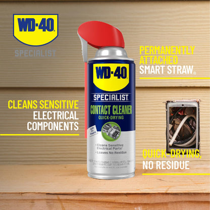 WD-40 Specialist® Contact Cleaner for Metal, Plastic, Rubber, Electrical Contacts, Battery Terminals, Switches, Fast-Drying Cleaner for Terminals & Motors, Auto, Bigger Can, 13.3 OZ [6-Pack]