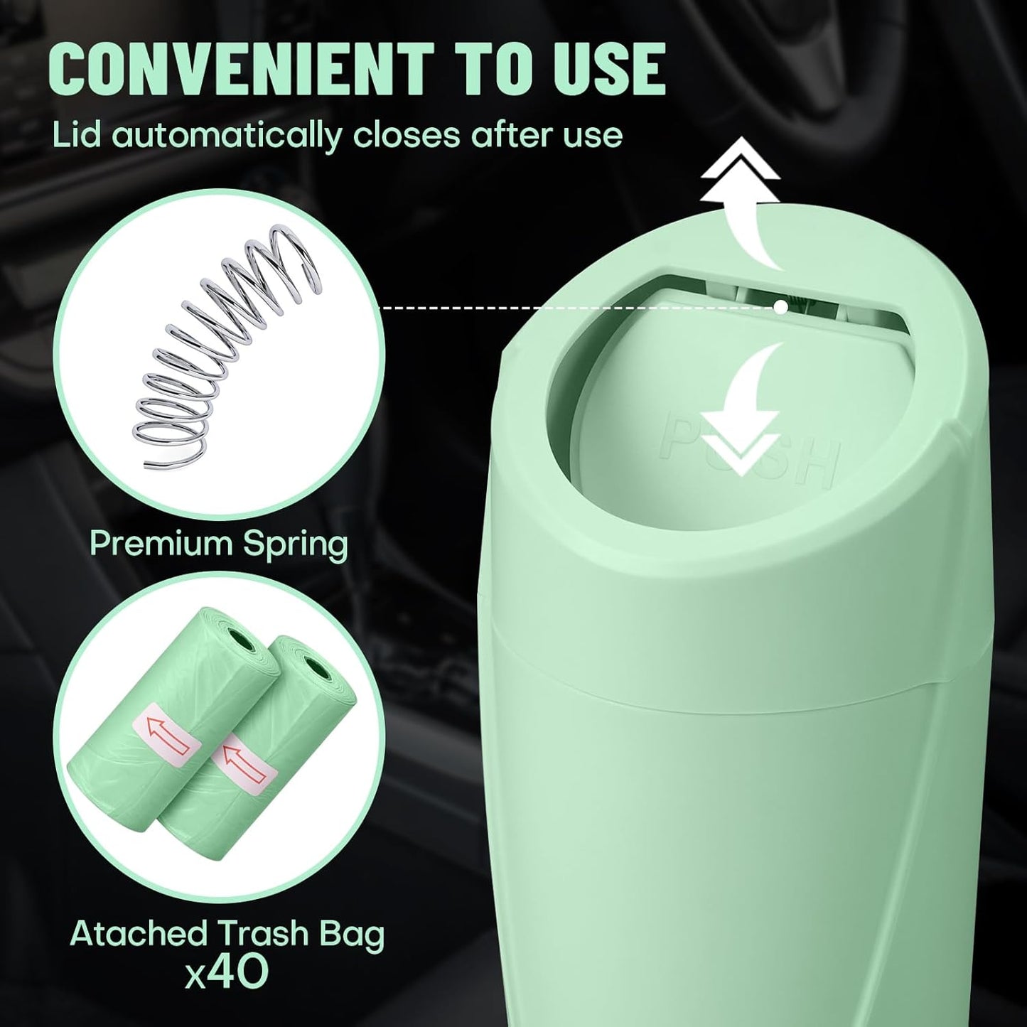 Car Trash Can Bin with Lid - Car Garbage Can Cup Holder - Pink Mini Leakproof Vehicle Garbage Bin with 20pcs Trash Bags - Automobile Organizers and Storage for Front Back Seat Accessories
