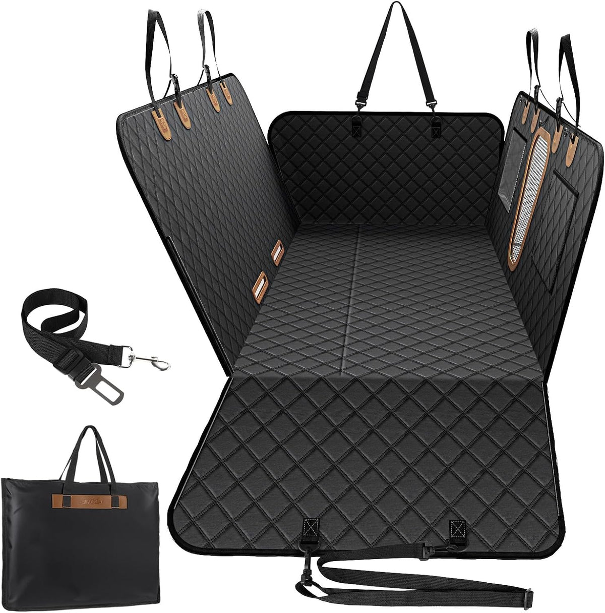 A-Pce 600D Heavy Duty Dog Car Seat Cover for Back Seat, 2026 Upgraded | Hard Bottom Back Seat Extender for Pets- Holds 600lbs, Waterproof Scratch Proof Nonslip Dog Hammock for Cars Trucks and SUVs